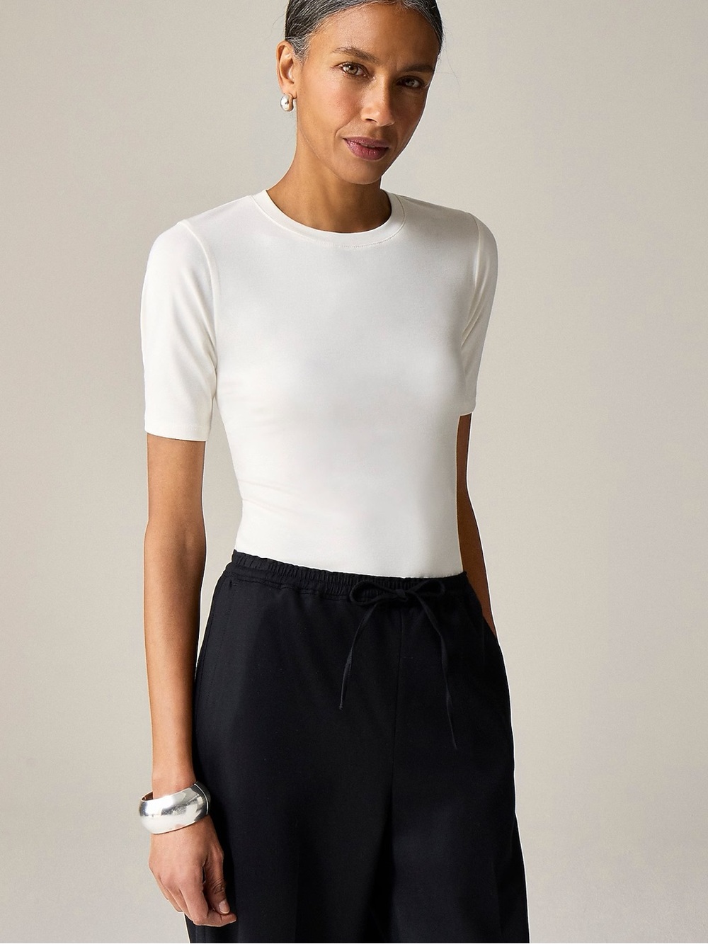J. Crew Refined rib elbow-sleeve T-shirt • size large • NWT• CI023 • White